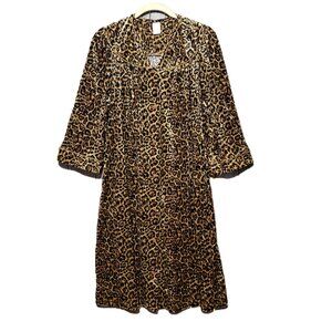 CS Vintage M Robe Cheetah Snap Front Brown Black Animal Print Pockets Women's